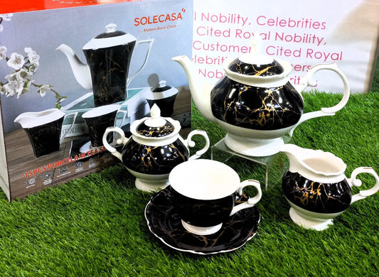 Solecasa Bold Black Marble Pattern Tea Set