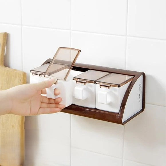 "4-in-1 Wall Spice Box Set – Sleek, Handy & Spoon-Ready!"