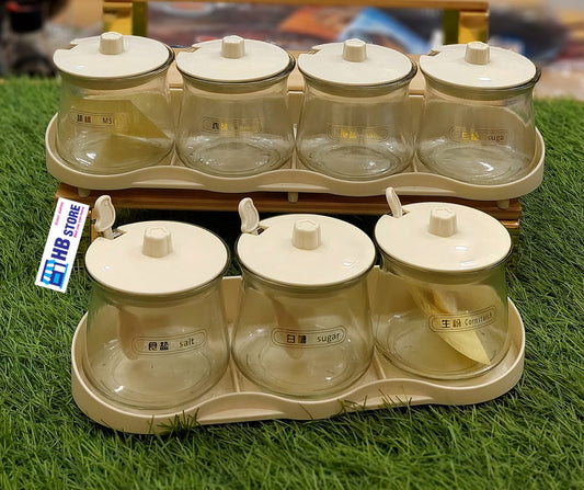 Elegant Glass Seasoning Jar Set with Tray and Spoons