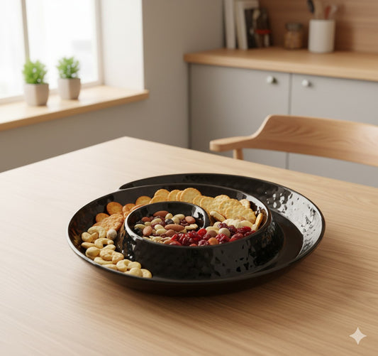 Modern Glossy Black Spiral Divided Serving Platter