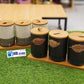 Rustic Ceramic Canister Set with Bamboo Lids and Tray