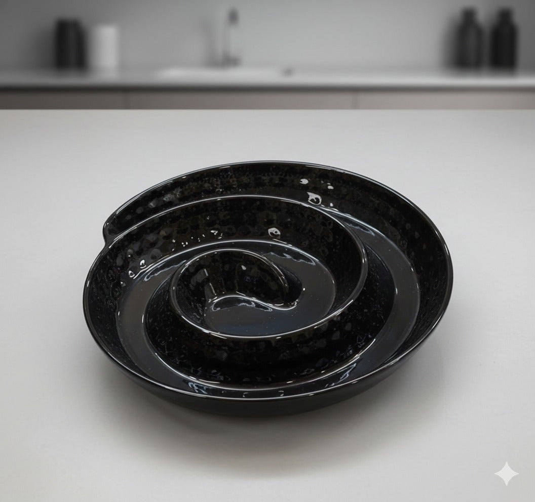 Modern Glossy Black Spiral Divided Serving Platter
