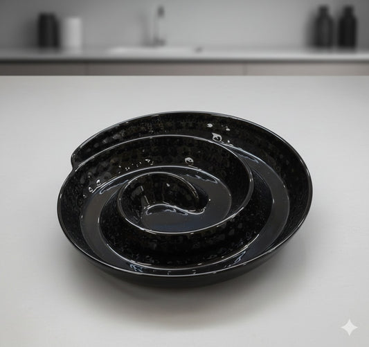 Modern Glossy Black Spiral Divided Serving Platter