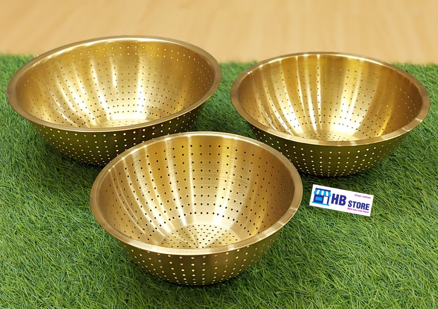 3-Piece Brushed Gold Stainless Steel Colander & Strainer Set