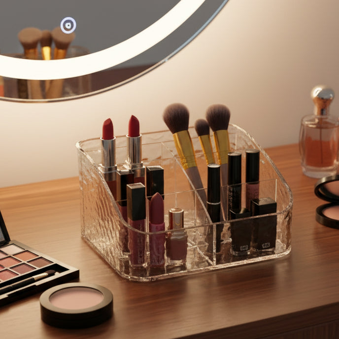 Clear Acrylic Makeup Organizer with Water-Ripple Design