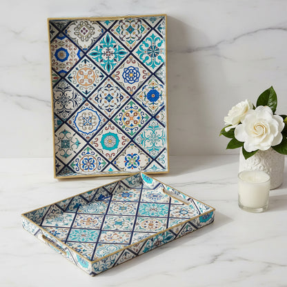 Colorful Decorative Boho Wood Trays for Coffee Table.