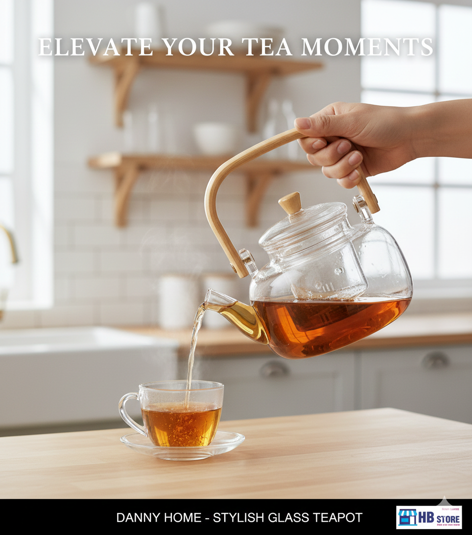 Elegant Glass Teapot with Natural Wood Handle and Infuser
