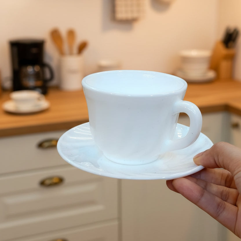 LUXURY OPAL PLAIN WHITE 12 PC CUP AND SAUCER SET