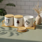 3-Piece Arabic Coffee Tea Sugar Ceramic Canister Set with Wooden Tray