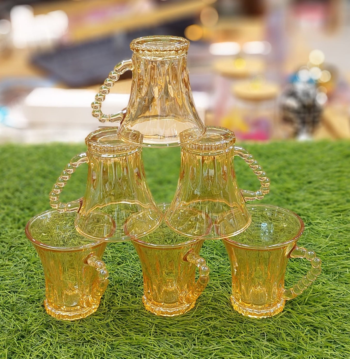 Vintage Amber Glass Cup Set.