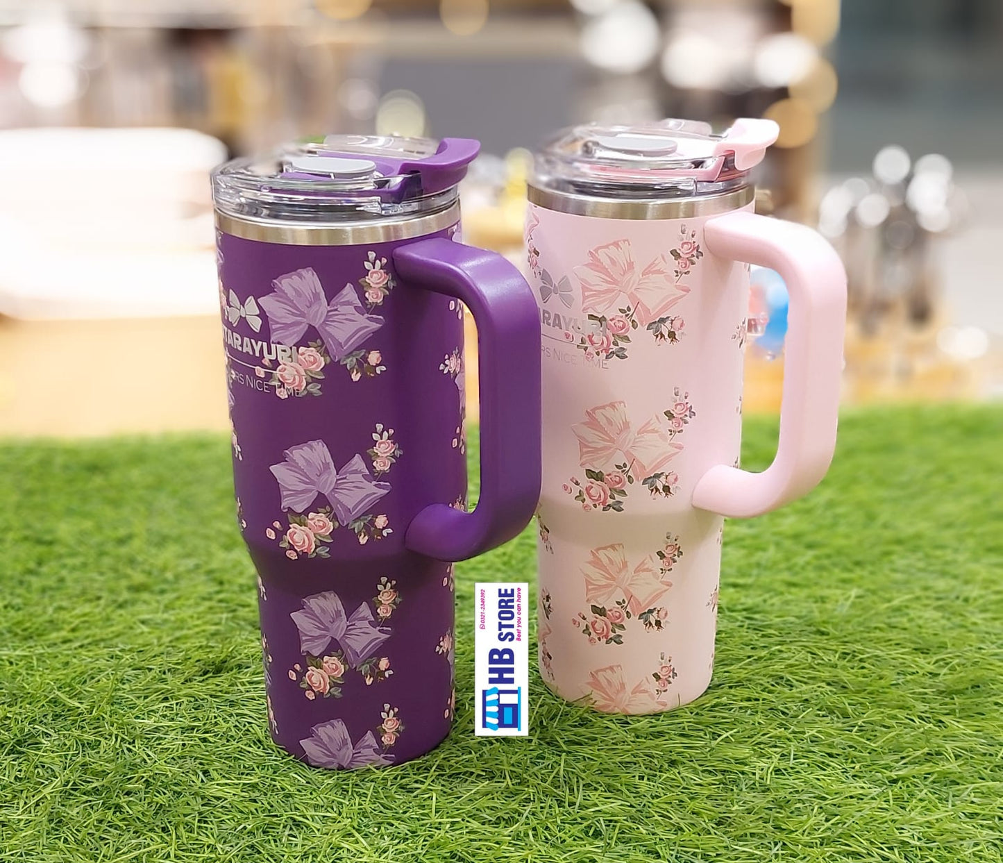 Floral & Bow Insulated Travel Tumbler with Handle