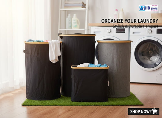 Modern Bamboo-Rimmed Collapsible Laundry basket