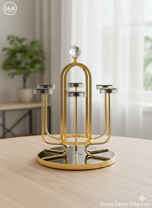 Modern Arched Gold Glassware Display Stand with Crystal Finial