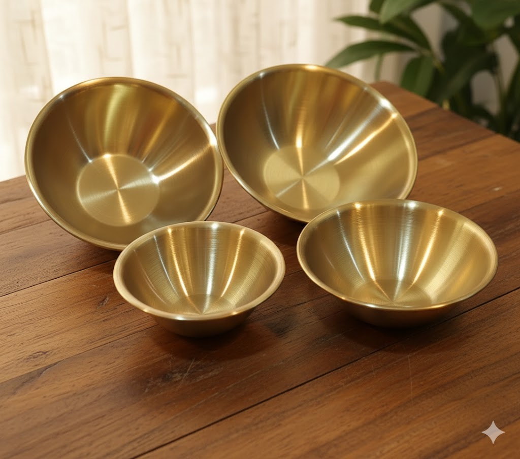 Artisan Hand-Brushed Brass Nesting Bowls (Set of 4)