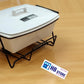 Set of 2 Ceramic Casserole Dishes with Metal Serving Stands