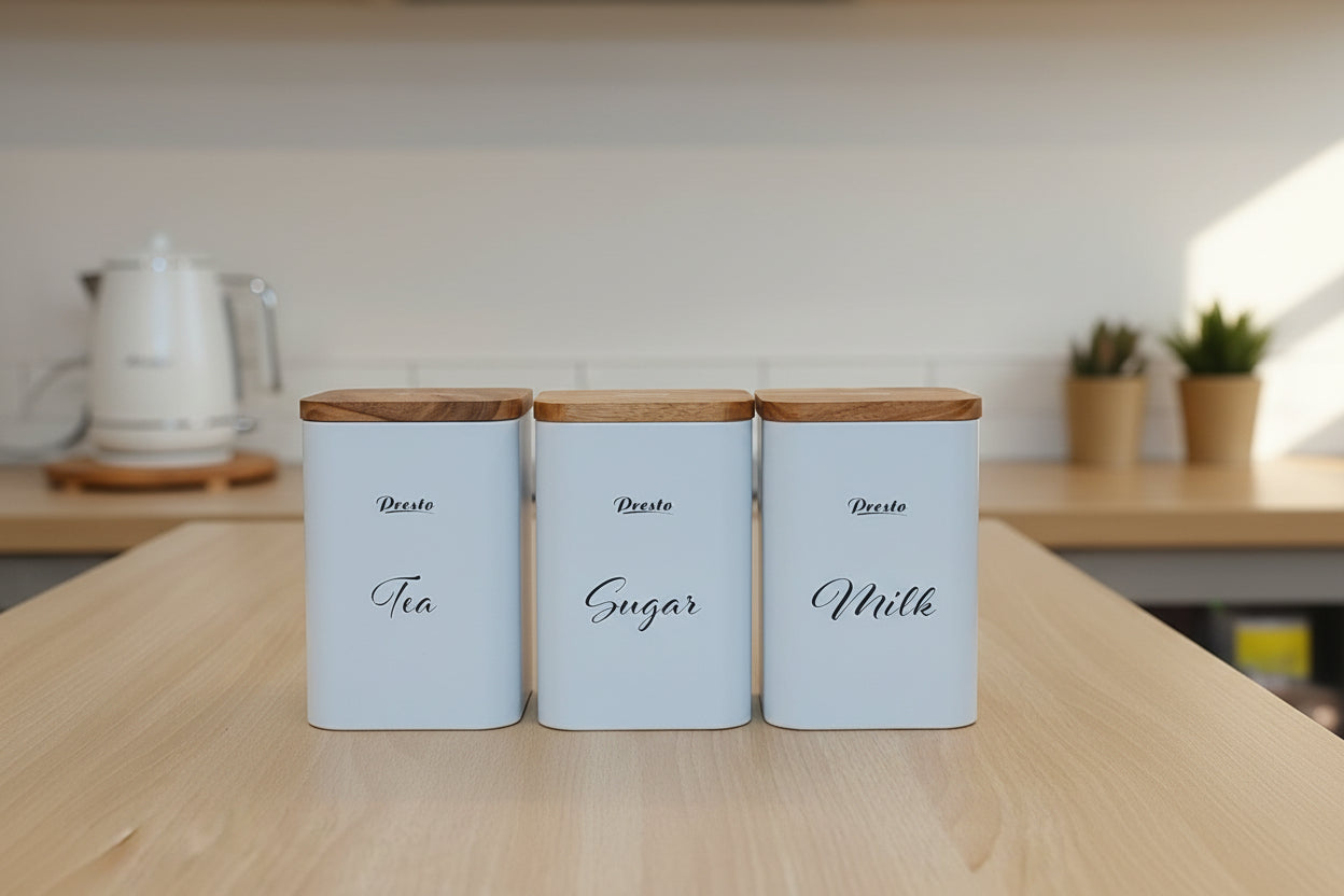 Presto Tea, Sugar, and Milk Storage Jar Set - White