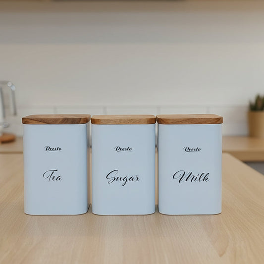 Presto Tea, Sugar, and Milk Storage Jar Set - White