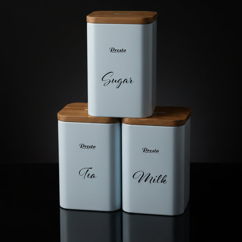 Presto Tea, Sugar, and Milk Storage Jar Set - White