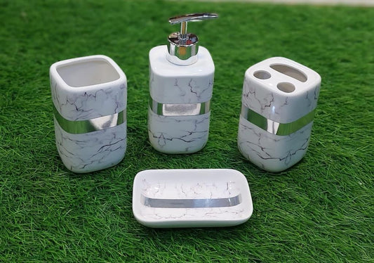 4pcs Washroom set - White Silver