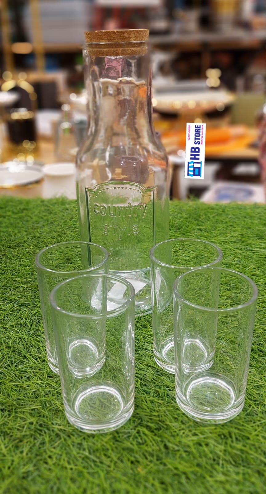 Glass Jug & 6-Piece Glass Set with Cork Lid