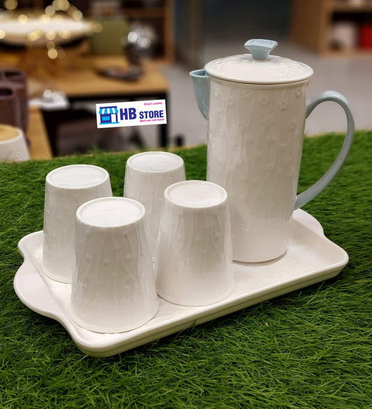 Elegant Ceramic Water Set – Pitcher with Matching Glass and Tray for Everyday Use