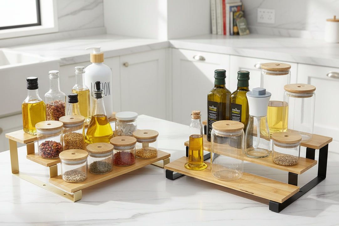3-Step Bamboo Display Shelf for Kitchen and Bathroom