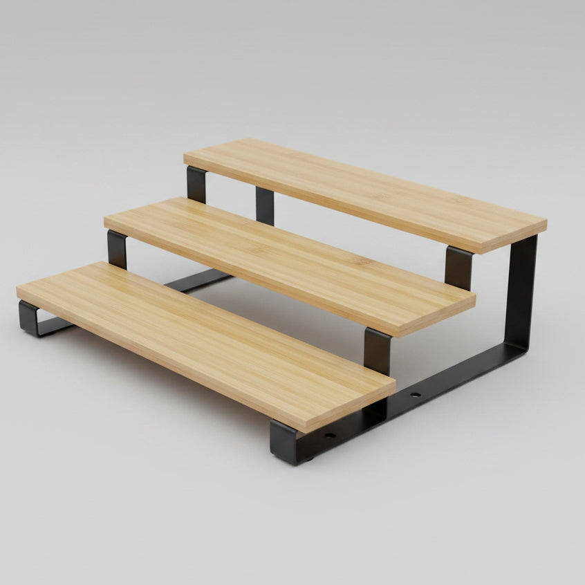 3-Step Bamboo Display Shelf for Kitchen and Bathroom