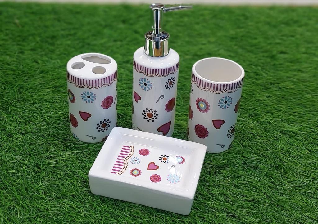 4pcs Washroom set - White Pink