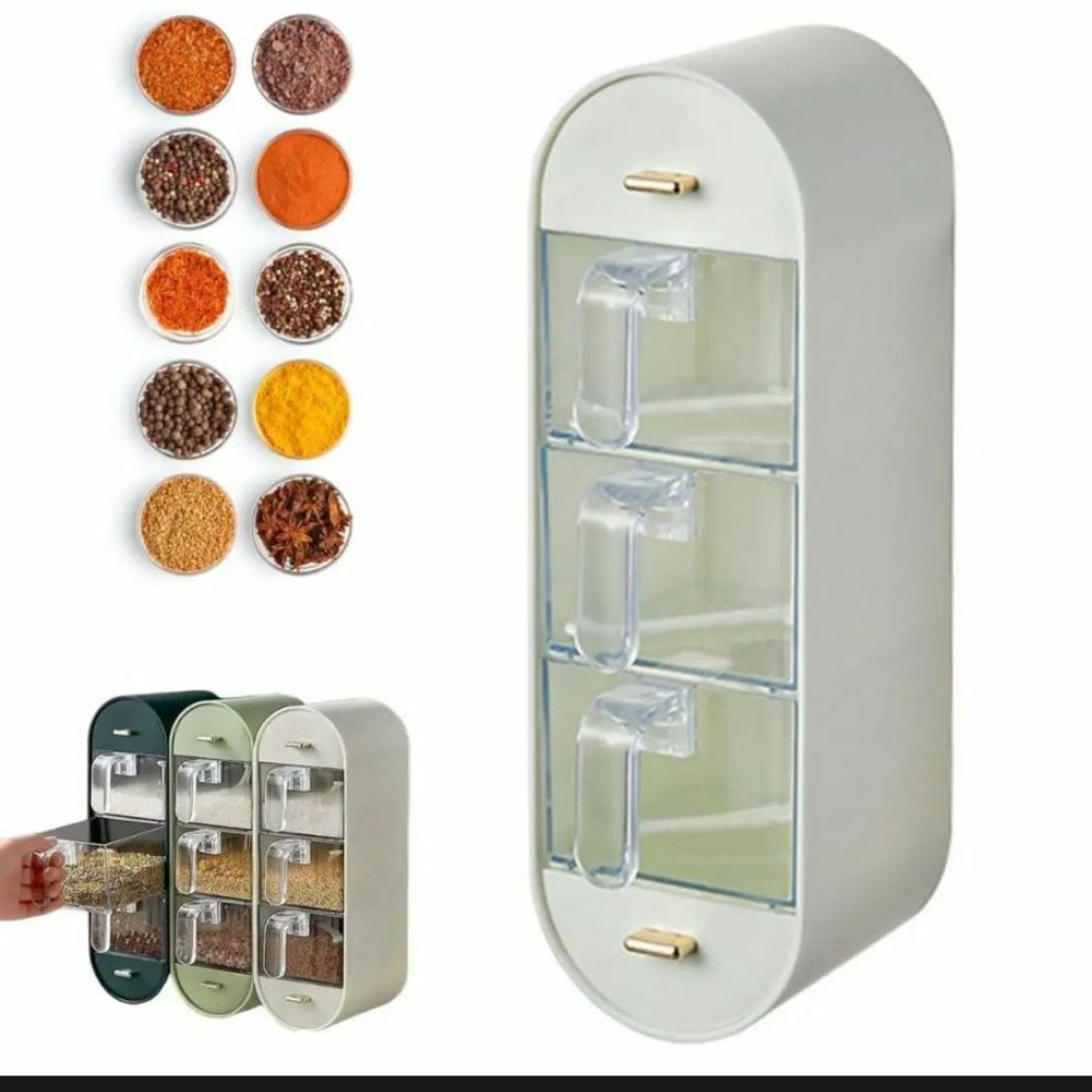 Wall Mounted Condiment Box with 5 Compartments and Handles Spice Box for Kitchen