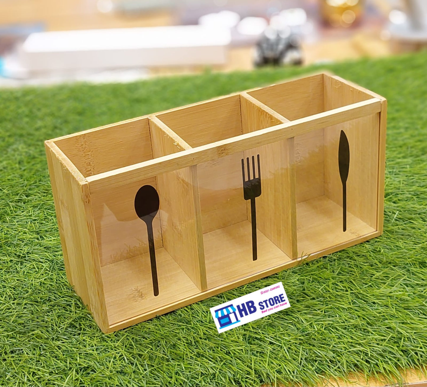 Bamboo Cutlery & Utensil Holder with Icon Window