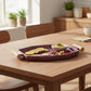 Modern Octagonal Ceramic Serving Tray with Natural Wood Handles – Elegant Mauve/Plum Glaze