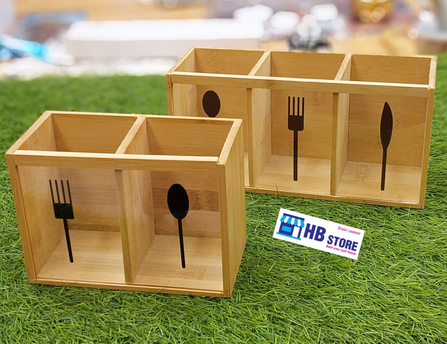 Bamboo Cutlery & Utensil Holder with Icon Window