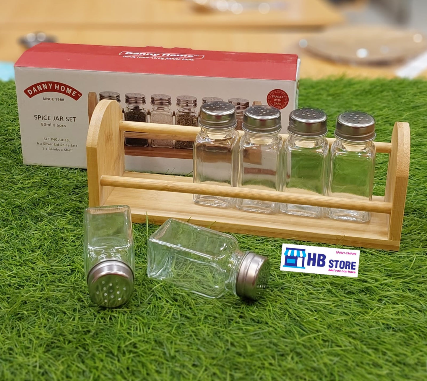 Danny Home 6-Jar Spice Rack Set with Bamboo Stand