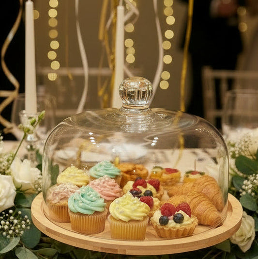 Wooden Cake Stand with Dome acrylic