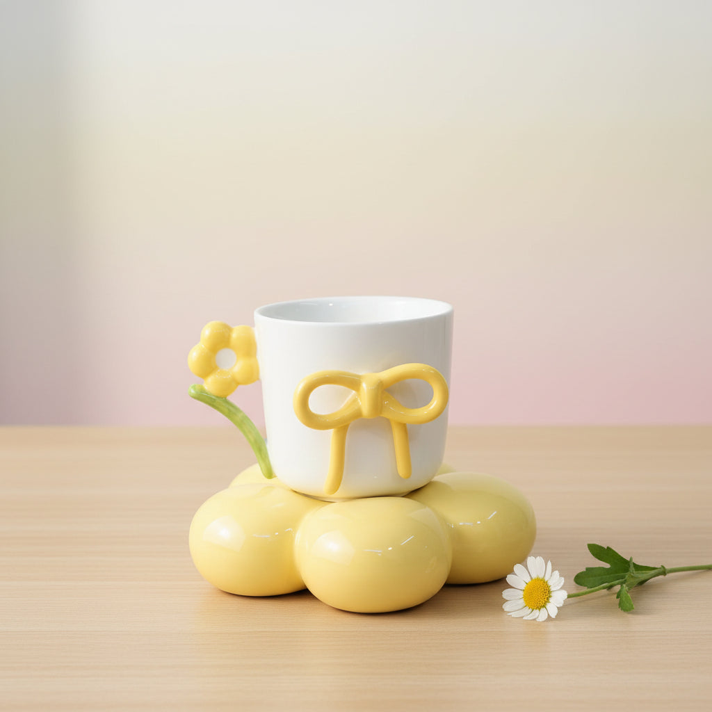 Aesthetic Bow Ceramic Teacup and Saucer