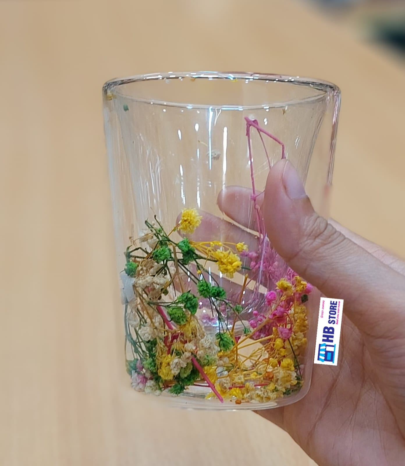Clear Double Walled Glasses with Interior Flower Art