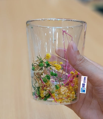 Clear Double Walled Glasses with Interior Flower Art