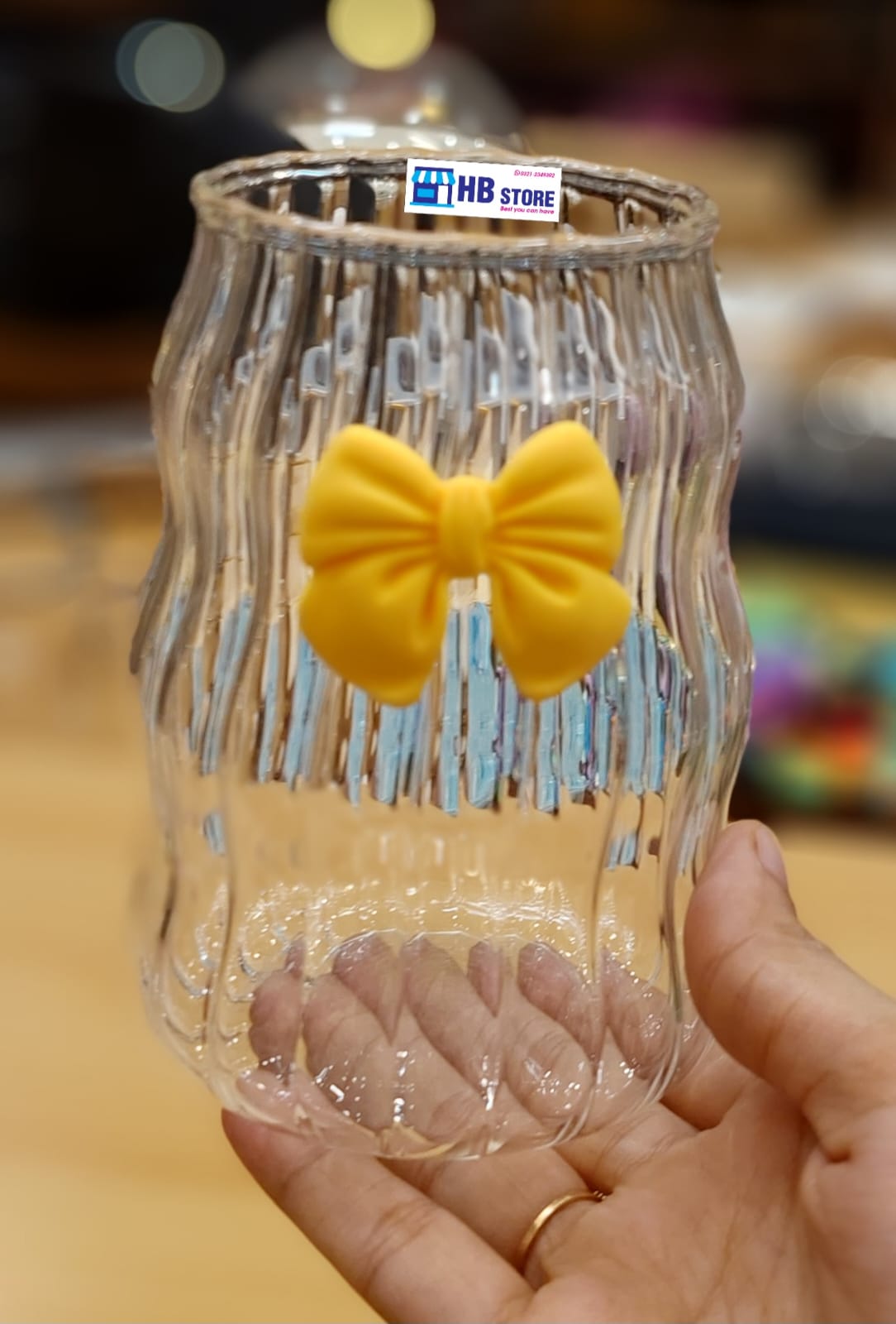 Whimsical Wavy Glass Tumbler with 3D Bow Accent